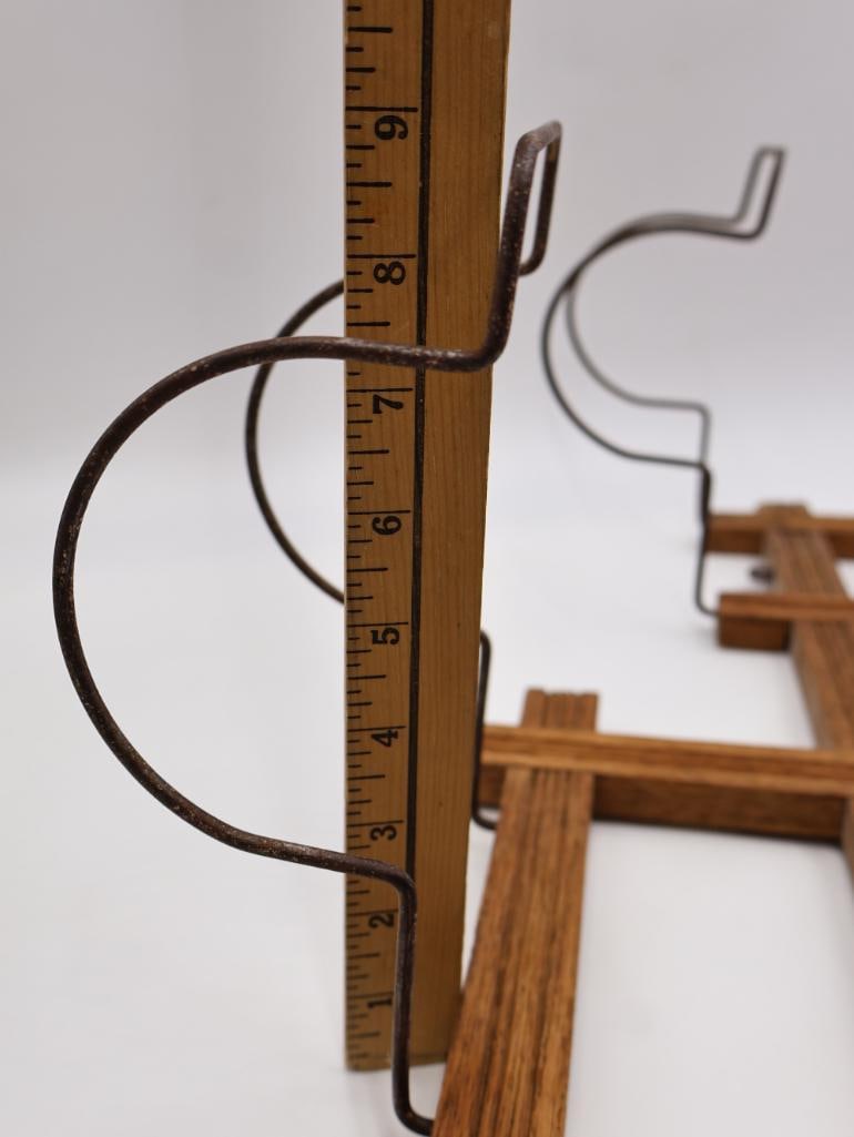 Antique Oak Wall-Mount Hat and Coat Rack with Mirror and Wire Hat Holders - 4
