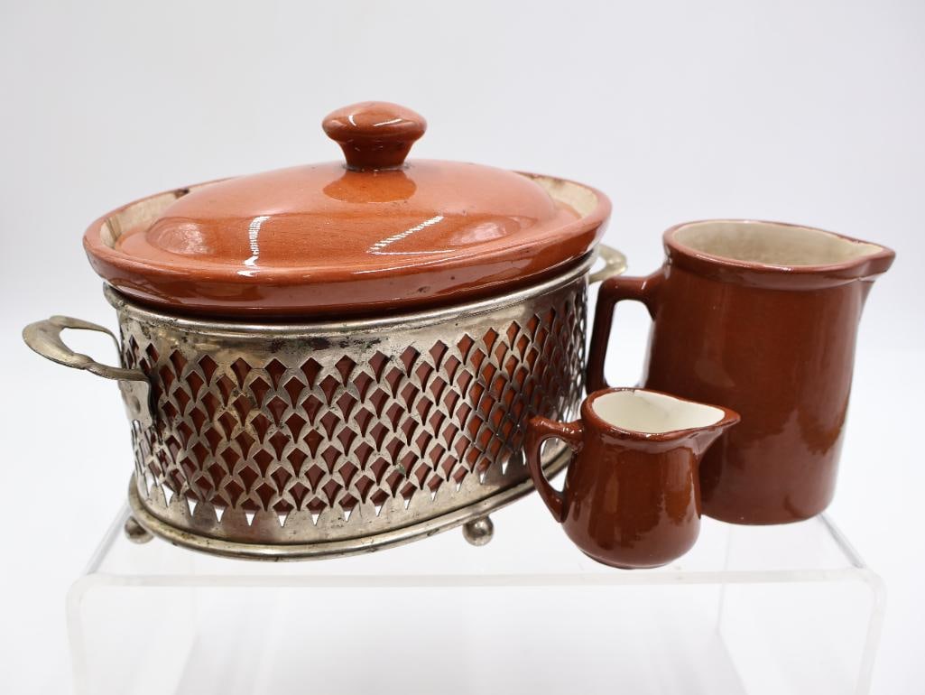 Vintage Brown Glazed Stoneware Kitchen Crocks and Warmers - 13