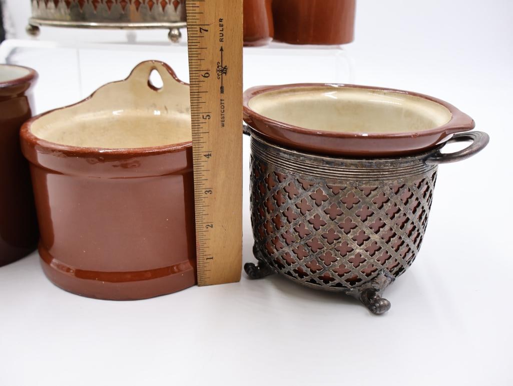 Vintage Brown Glazed Stoneware Kitchen Crocks and Warmers - 3