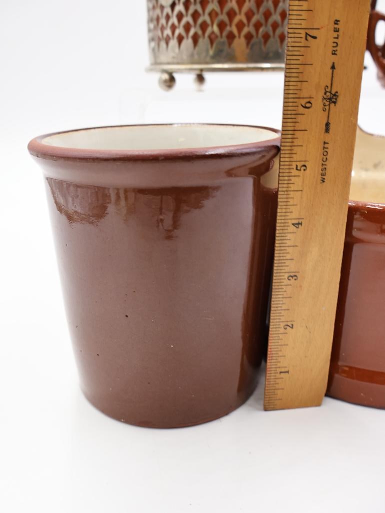 Vintage Brown Glazed Stoneware Kitchen Crocks and Warmers - 4