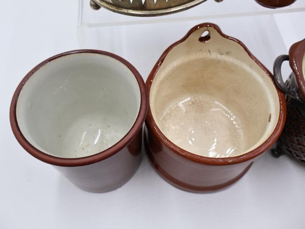 Vintage Brown Glazed Stoneware Kitchen Crocks and Warmers - 5
