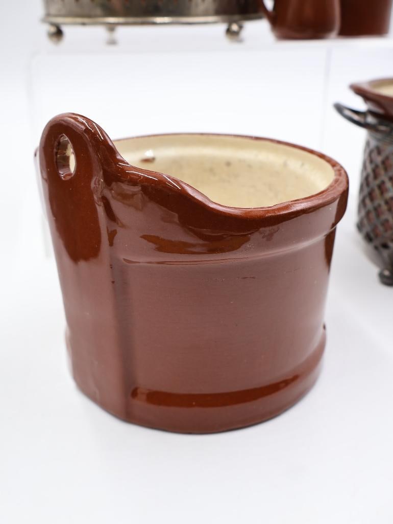 Vintage Brown Glazed Stoneware Kitchen Crocks and Warmers - 7