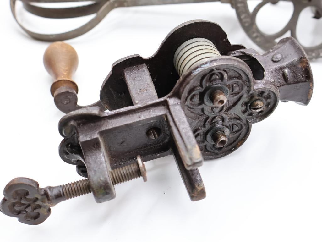 Collection of Antique Cast Iron Hand-Crank Kitchen Gadgets Apple Peeler, Slicers & More - 10