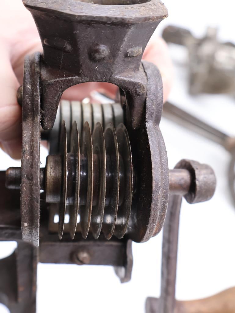 Collection of Antique Cast Iron Hand-Crank Kitchen Gadgets Apple Peeler, Slicers & More - 11