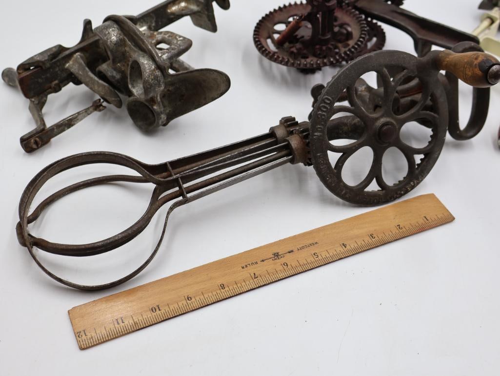 Collection of Antique Cast Iron Hand-Crank Kitchen Gadgets Apple Peeler, Slicers & More - 13