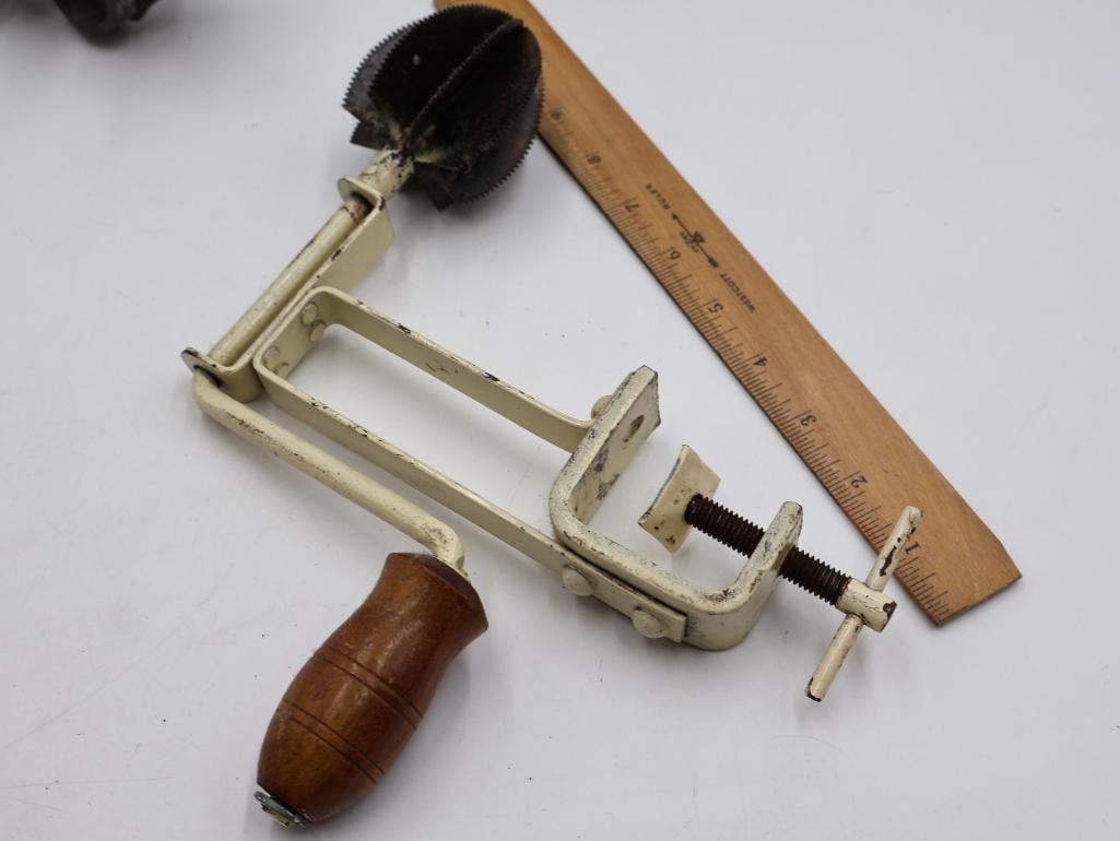 Collection of Antique Cast Iron Hand-Crank Kitchen Gadgets Apple Peeler, Slicers & More - 17