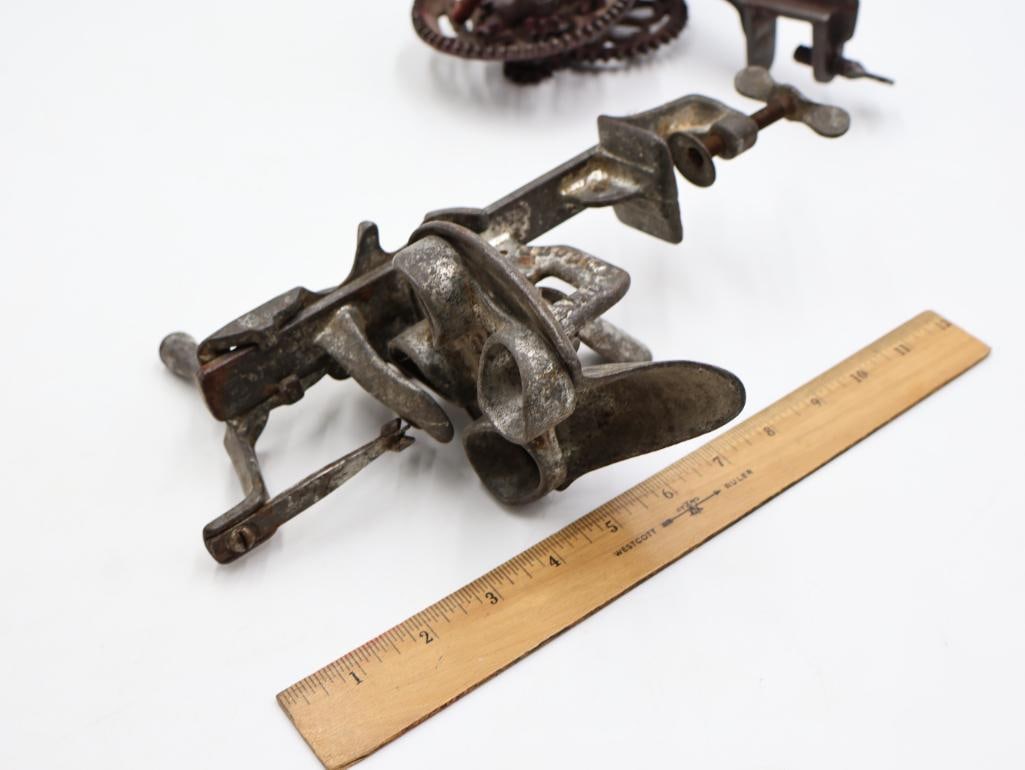 Collection of Antique Cast Iron Hand-Crank Kitchen Gadgets Apple Peeler, Slicers & More - 19
