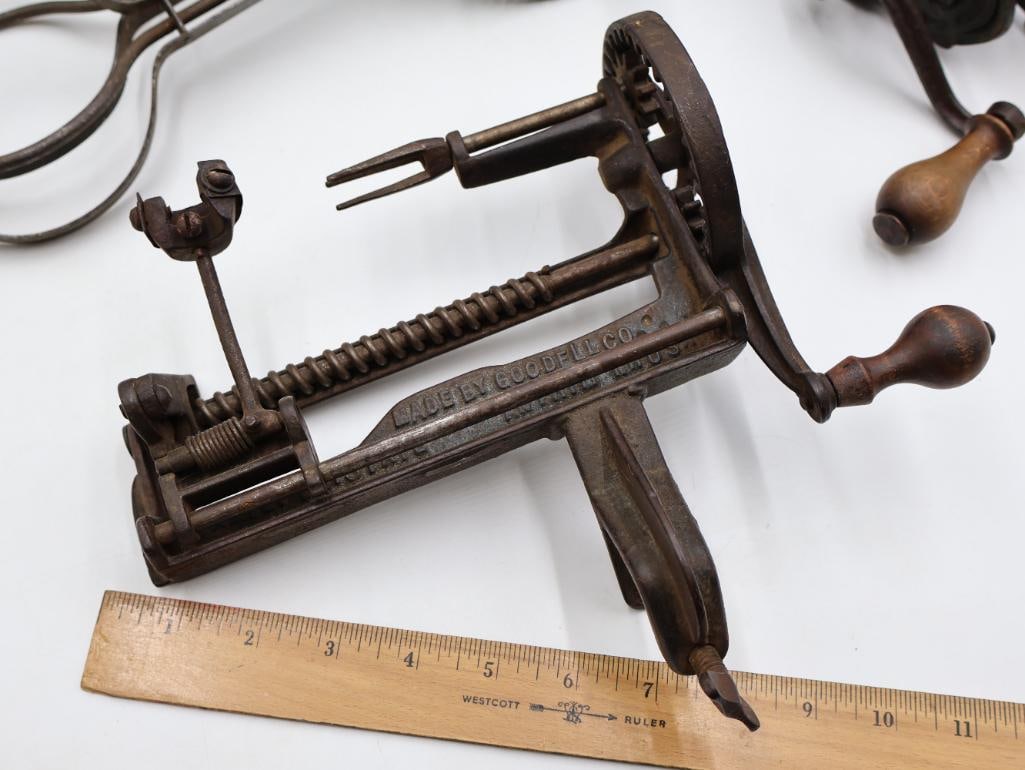 Collection of Antique Cast Iron Hand-Crank Kitchen Gadgets Apple Peeler, Slicers & More - 2