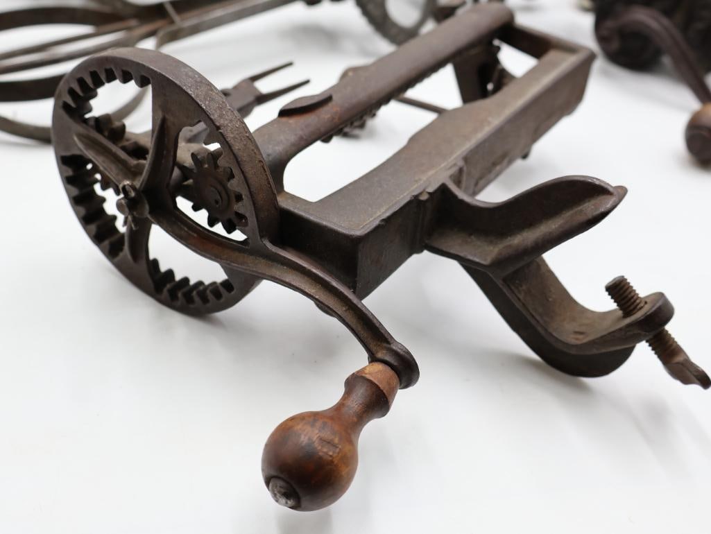 Collection of Antique Cast Iron Hand-Crank Kitchen Gadgets Apple Peeler, Slicers & More - 6