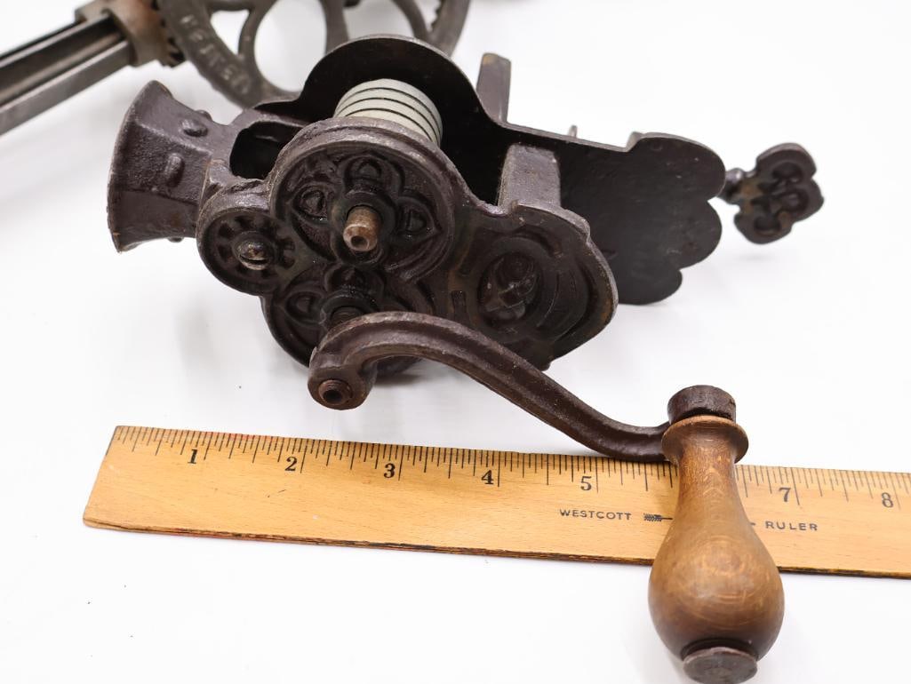 Collection of Antique Cast Iron Hand-Crank Kitchen Gadgets Apple Peeler, Slicers & More - 7