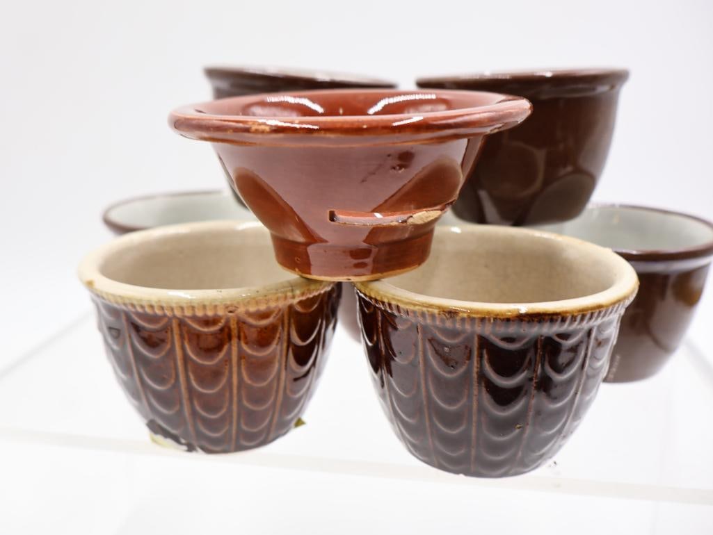Antique Brown Glazed Stoneware Crocks, Custard Cups and Pottery - 10