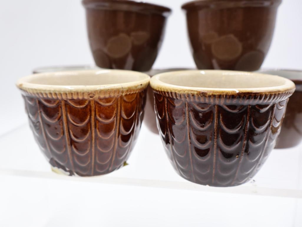 Antique Brown Glazed Stoneware Crocks, Custard Cups and Pottery - 13