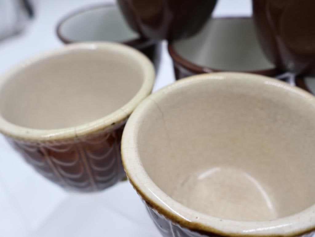 Antique Brown Glazed Stoneware Crocks, Custard Cups and Pottery - 14