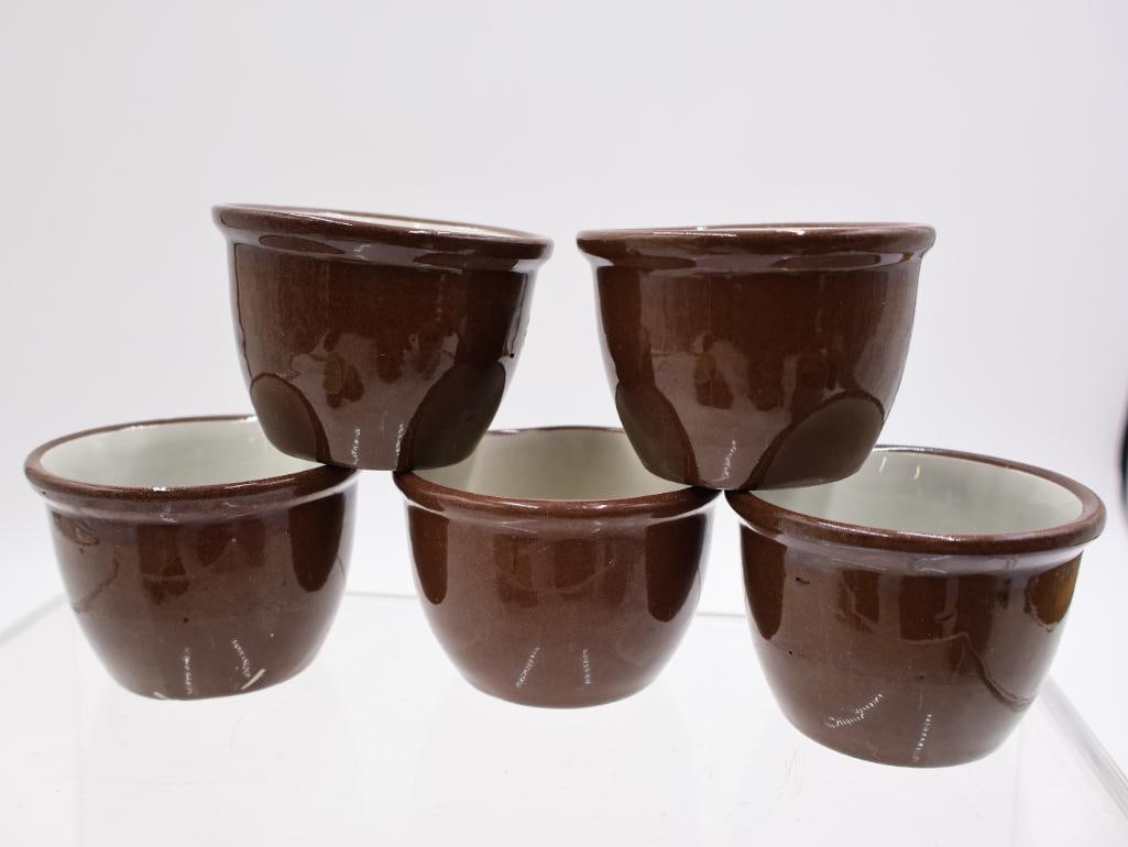 Antique Brown Glazed Stoneware Crocks, Custard Cups and Pottery - 16