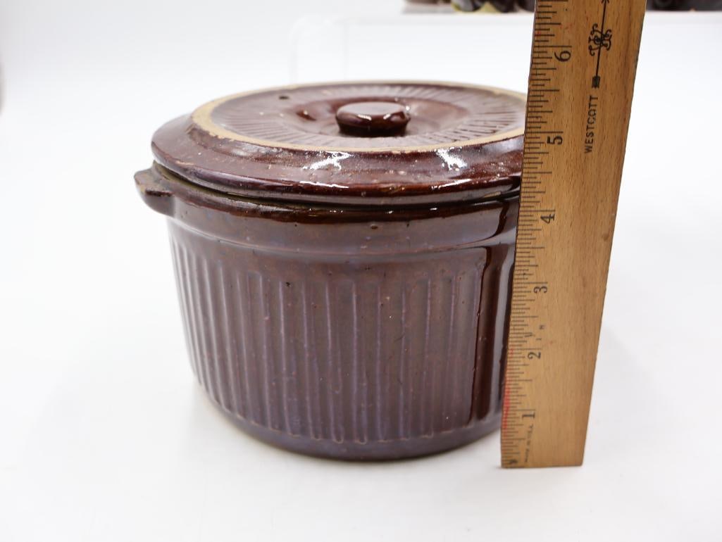 Antique Brown Glazed Stoneware Crocks, Custard Cups and Pottery - 7