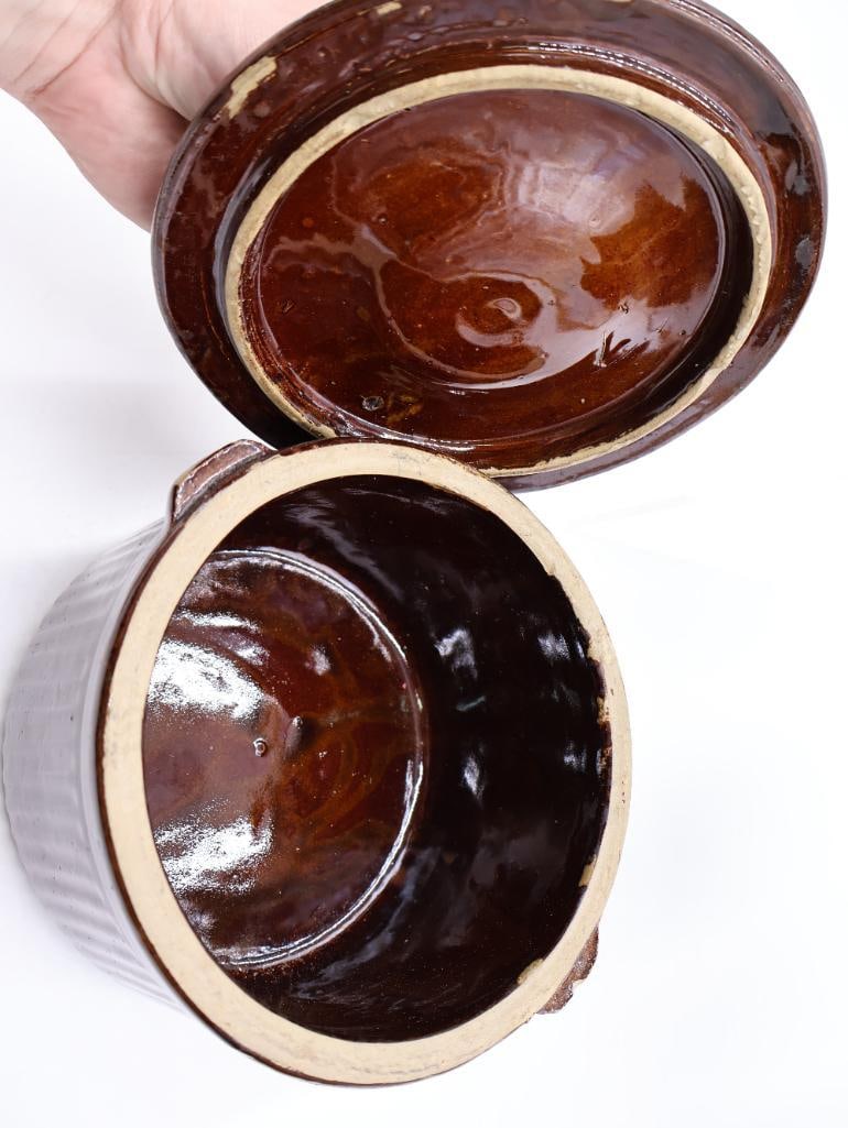Antique Brown Glazed Stoneware Crocks, Custard Cups and Pottery - 8