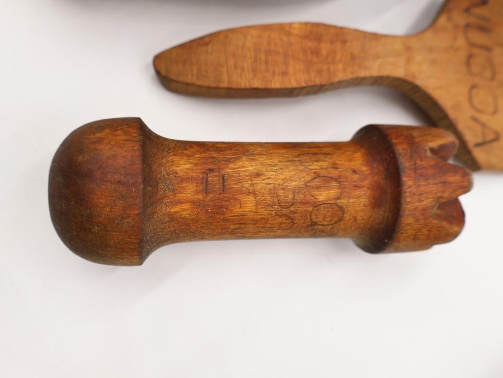 Vintage Primitive Kitchen Utensil Collection Wood and Enamelware - 11