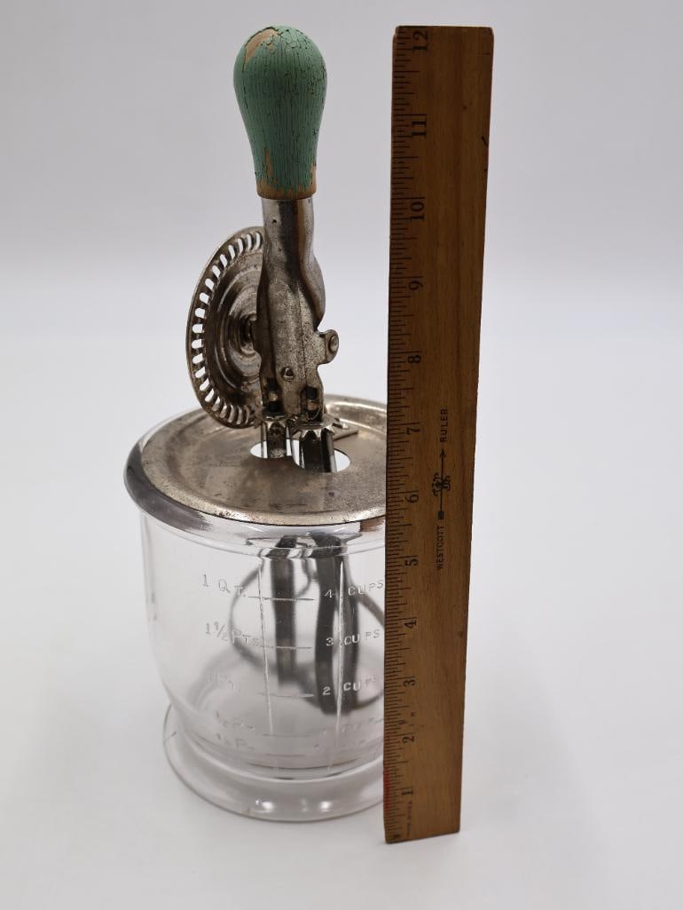 Vintage Hand-Crank Egg Beater with Glass Measuring Jar - 7