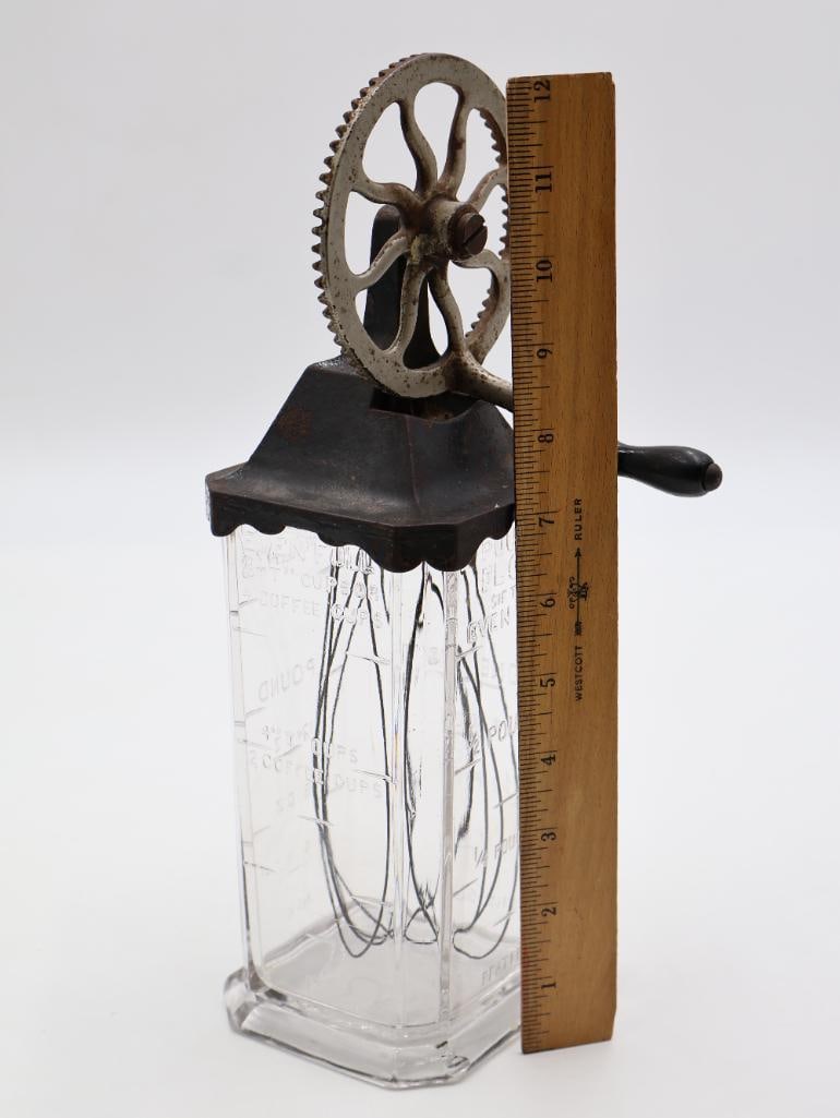 Antique Silvers Brooklyn Glass Hand-Crank Egg Beater / Mixer - 2
