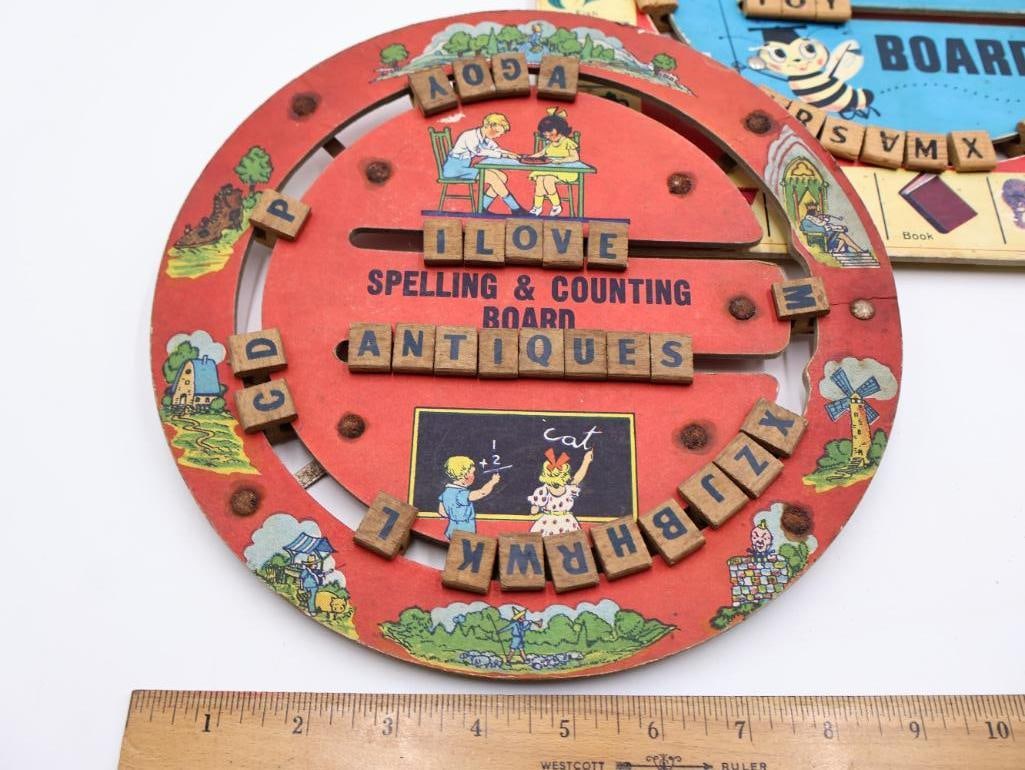 Antique Childrens Spelling and Counting Educational Boards - 11