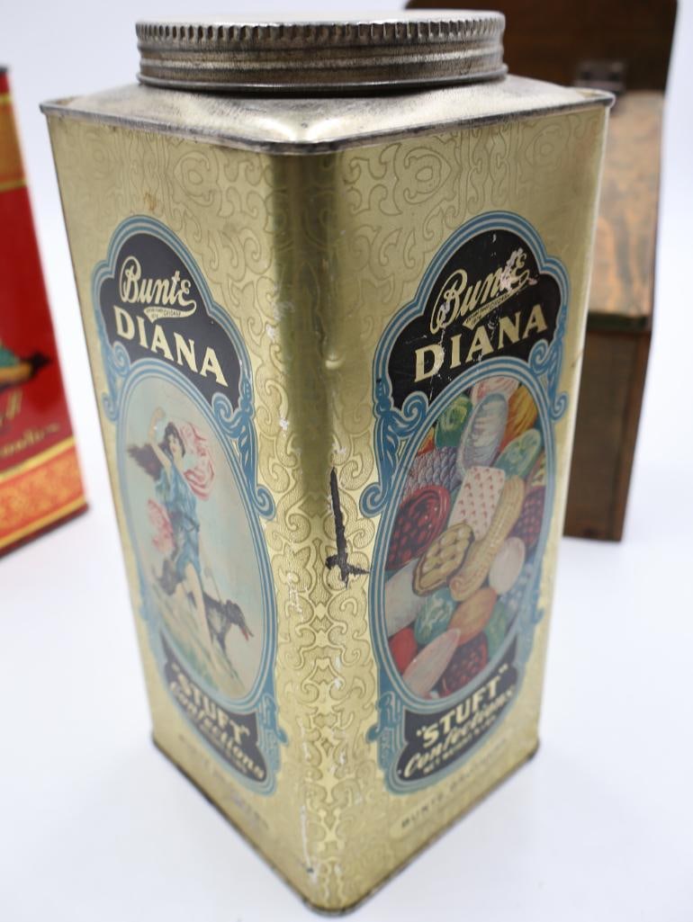 Vintage Advertising Tins, Bunte Diana Candy Tin and Kitchen Collectibles - 10