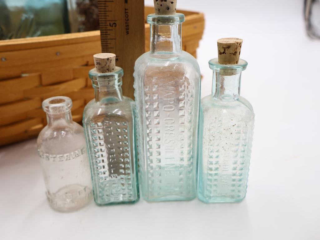 1979 Longaberger Basket with Antique Apothecary and Ball Jars - 2