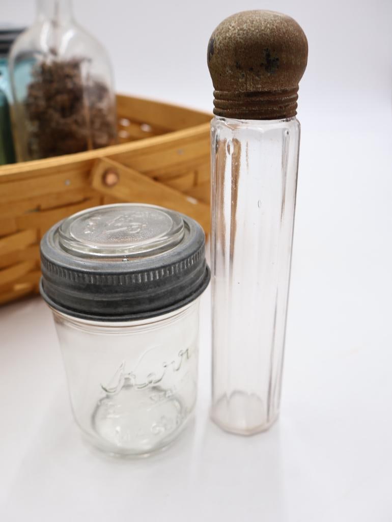 1979 Longaberger Basket with Antique Apothecary and Ball Jars - 5