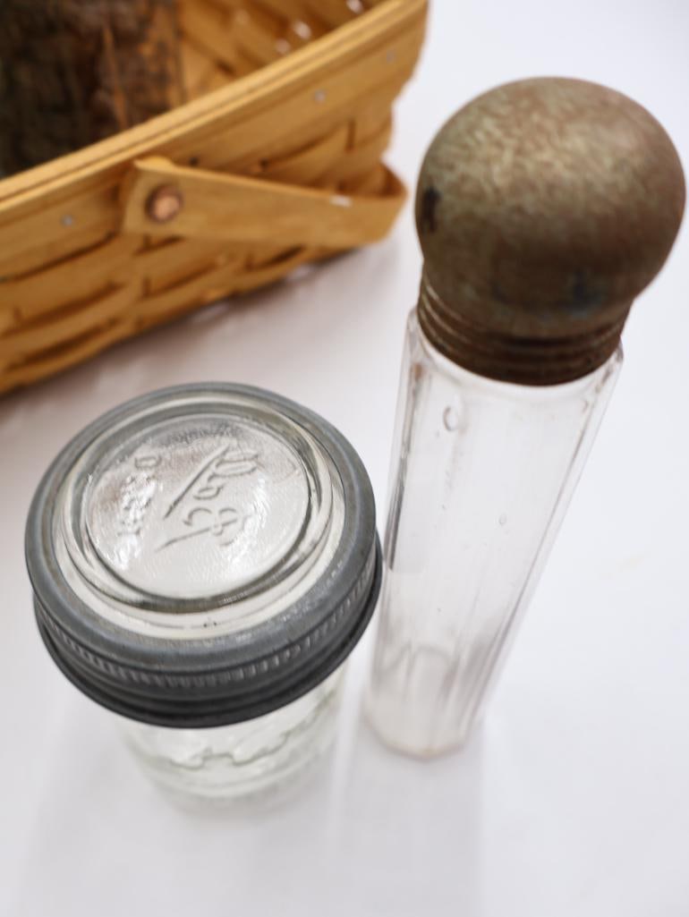 1979 Longaberger Basket with Antique Apothecary and Ball Jars - 6