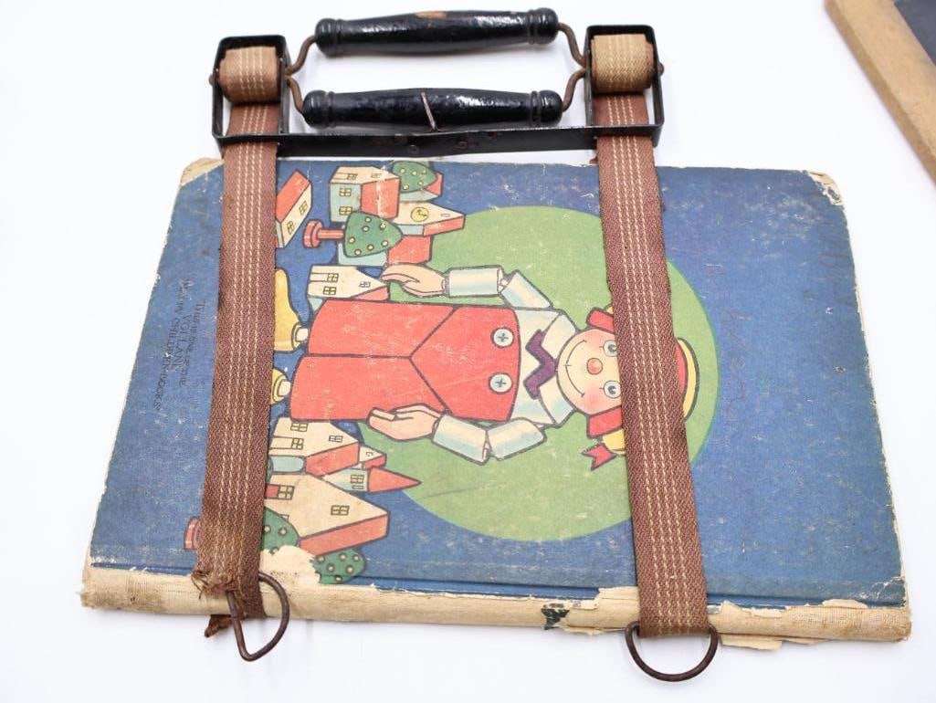 Antique Child's School Book Carriers and Blackboard Abacus Slate - 11
