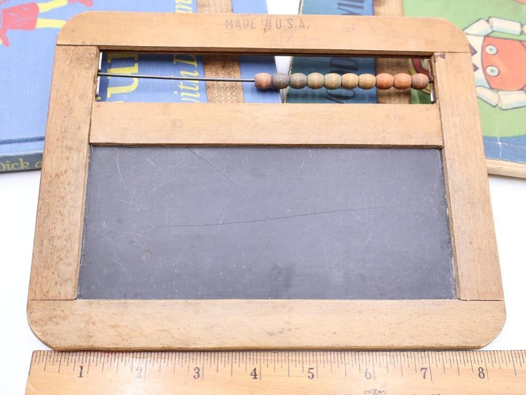 Antique Child's School Book Carriers and Blackboard Abacus Slate - 2