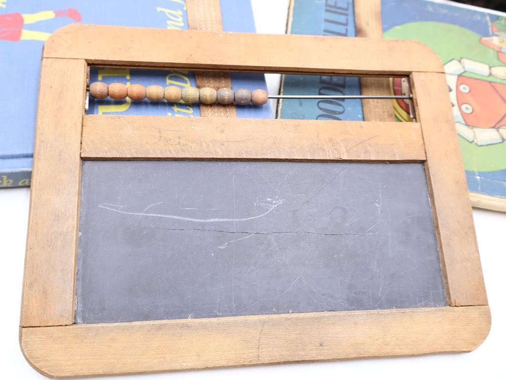 Antique Child's School Book Carriers and Blackboard Abacus Slate - 4