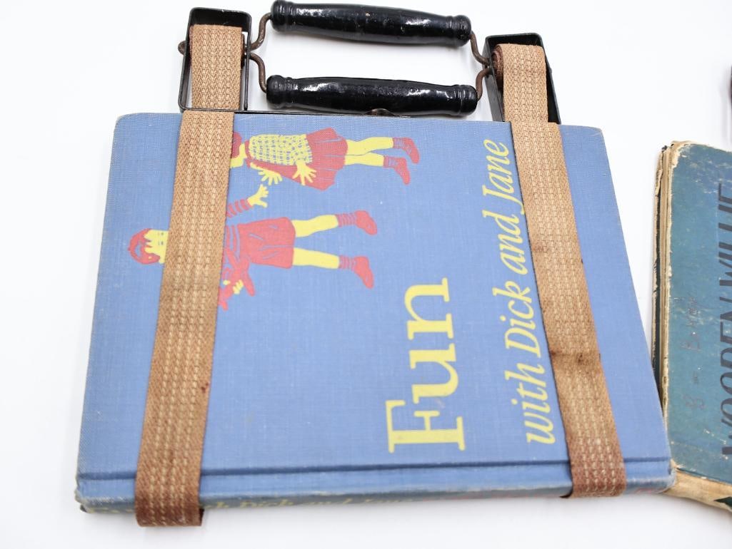 Antique Child's School Book Carriers and Blackboard Abacus Slate - 5