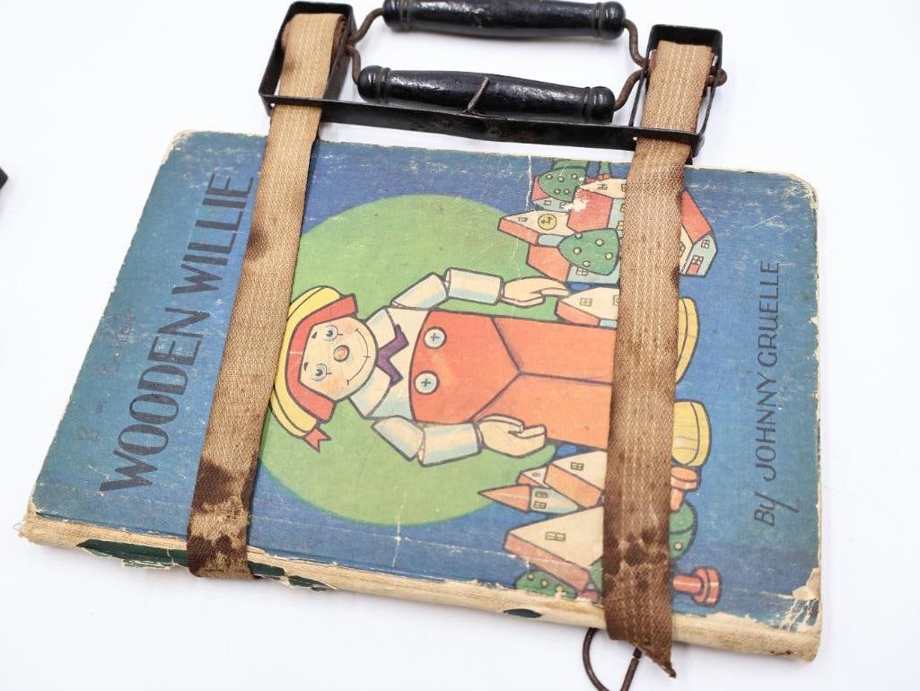 Antique Child's School Book Carriers and Blackboard Abacus Slate - 8