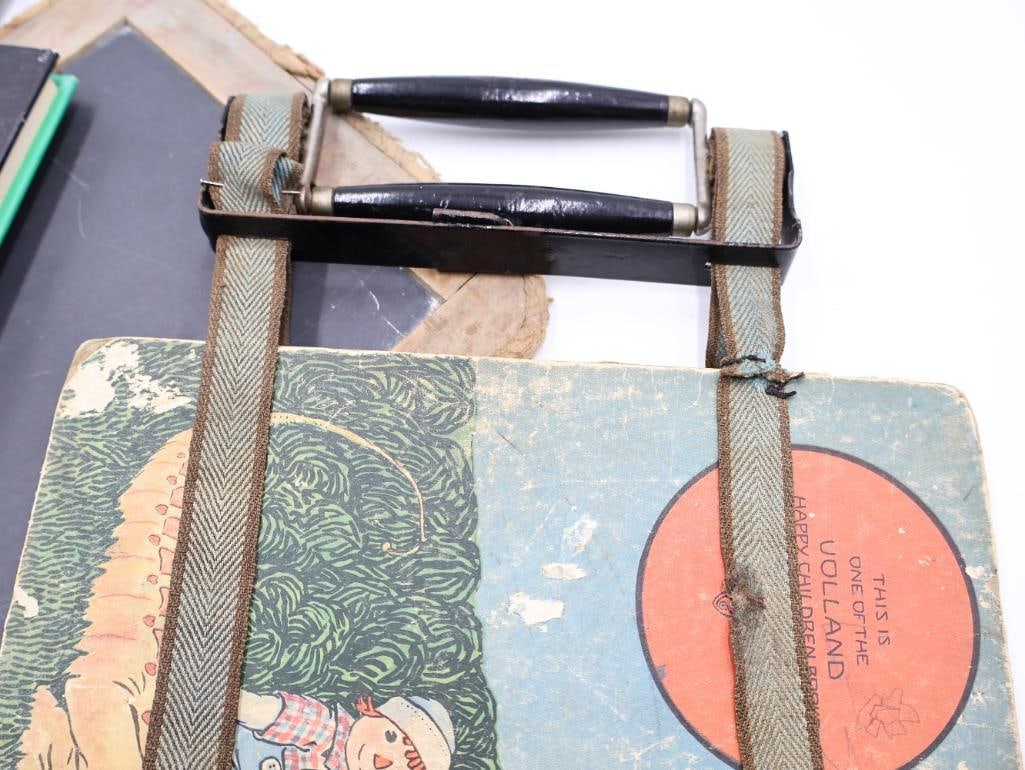 Antique Child's School Book Carriers and Blackboard Slate - 5
