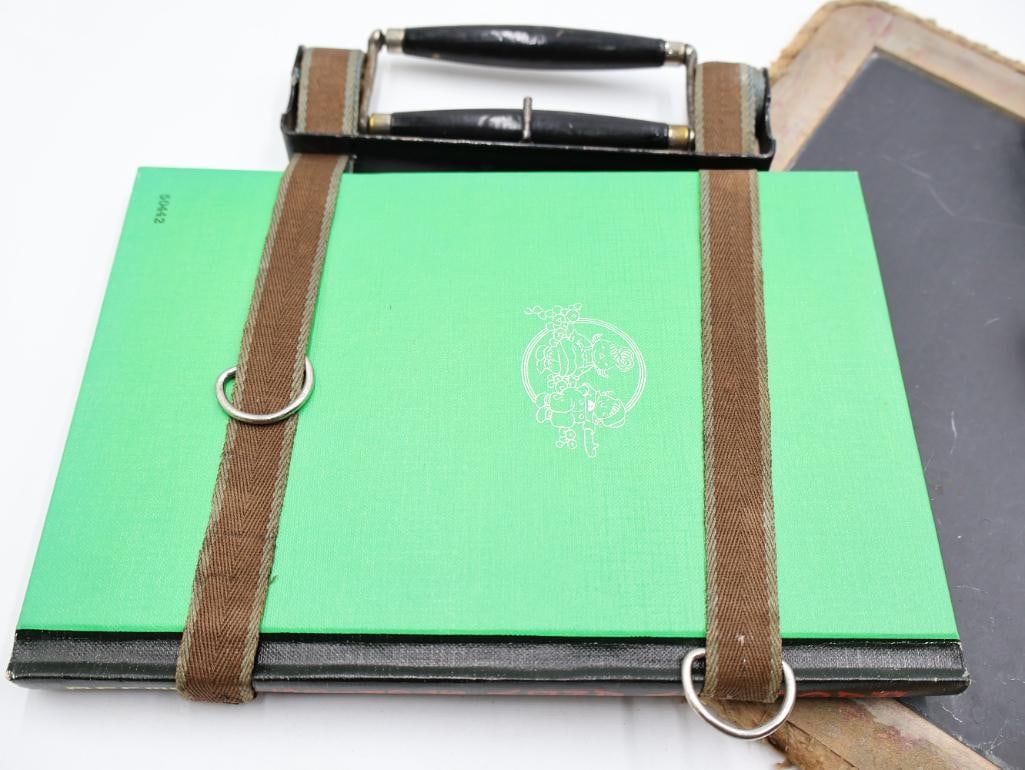 Antique Child's School Book Carriers and Blackboard Slate - 8