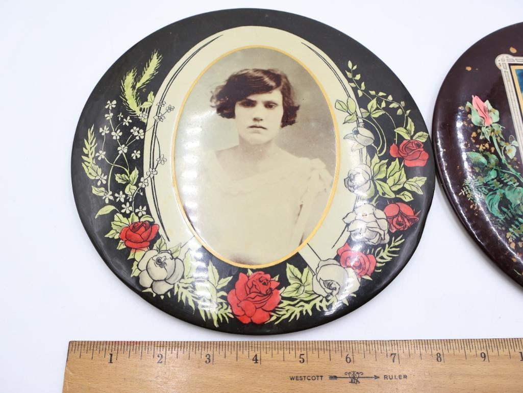 Pair Antique Floral Celluloid Portrait Frames A.A. Shideler - 2