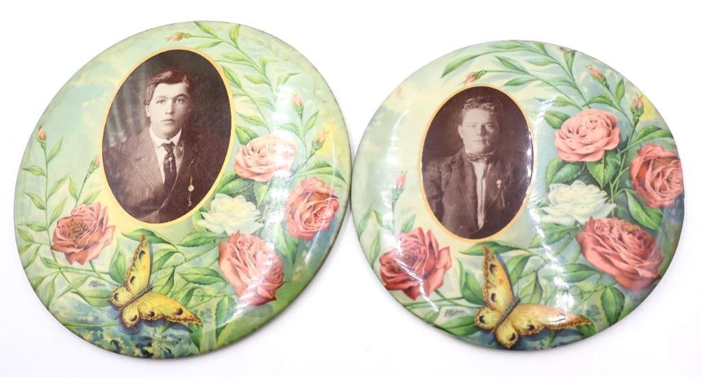 Pair Antique Floral Celluloid Portrait Frames with Photographs (1 of 9)
