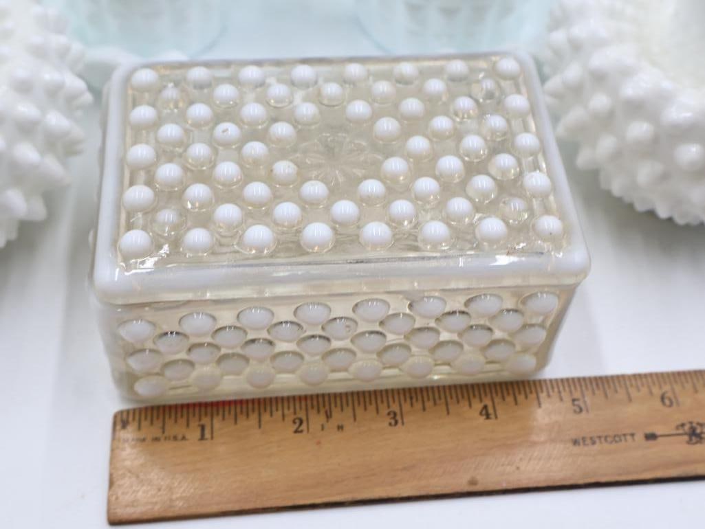 Vintage Fenton-Style Milk Glass Hobnail Vanity and Tableware Collection - 2