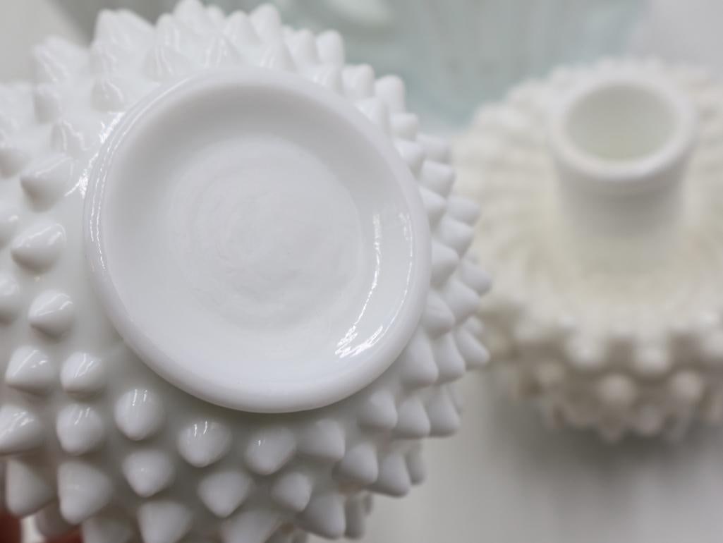 Vintage Fenton-Style Milk Glass Hobnail Vanity and Tableware Collection - 6