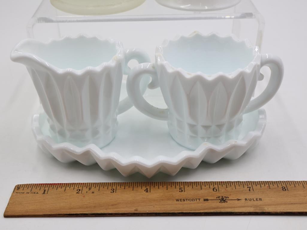 Vintage Fenton-Style Milk Glass Hobnail Vanity and Tableware Collection - 7