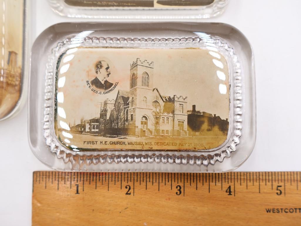 Antique Glass Photo Paperweights Churches & Portraits, Lot of 3 - 2