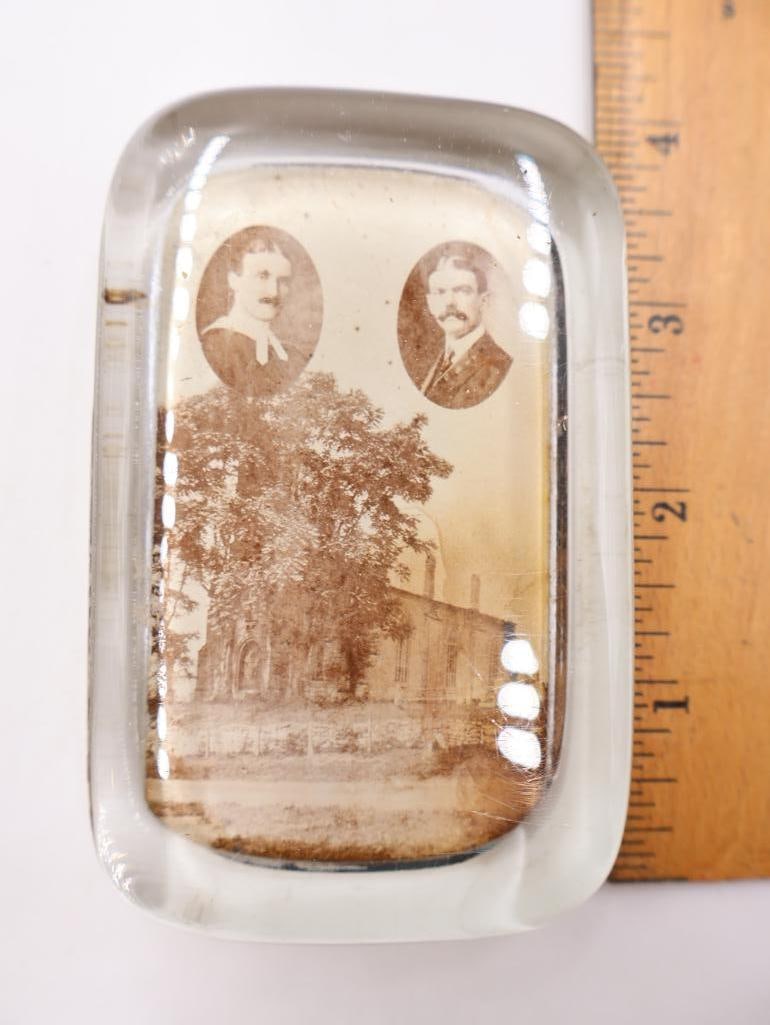 Antique Glass Photo Paperweights Churches & Portraits, Lot of 3 - 6