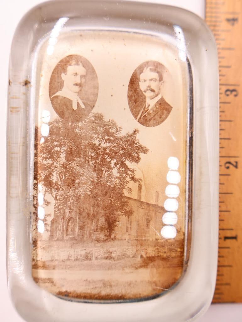 Antique Glass Photo Paperweights Churches & Portraits, Lot of 3 - 7