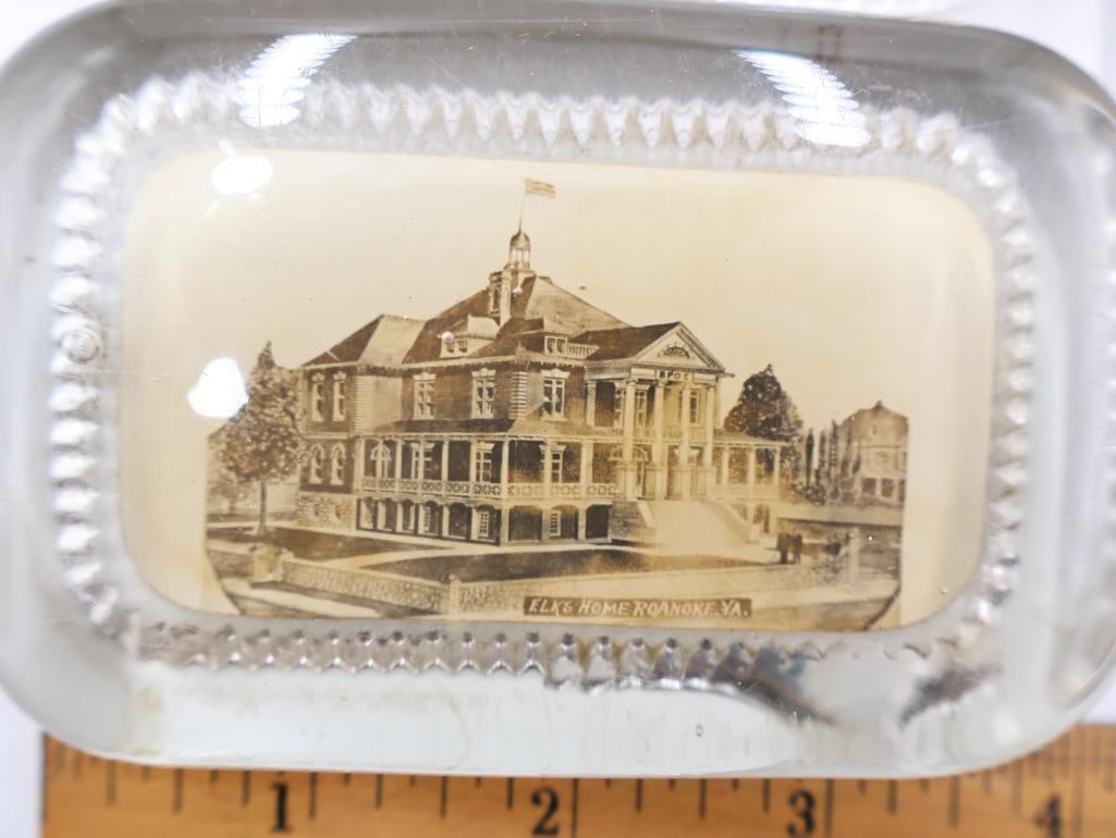 Antique Glass Advertising and Souvenir Paperweights Lot of 3 - 3