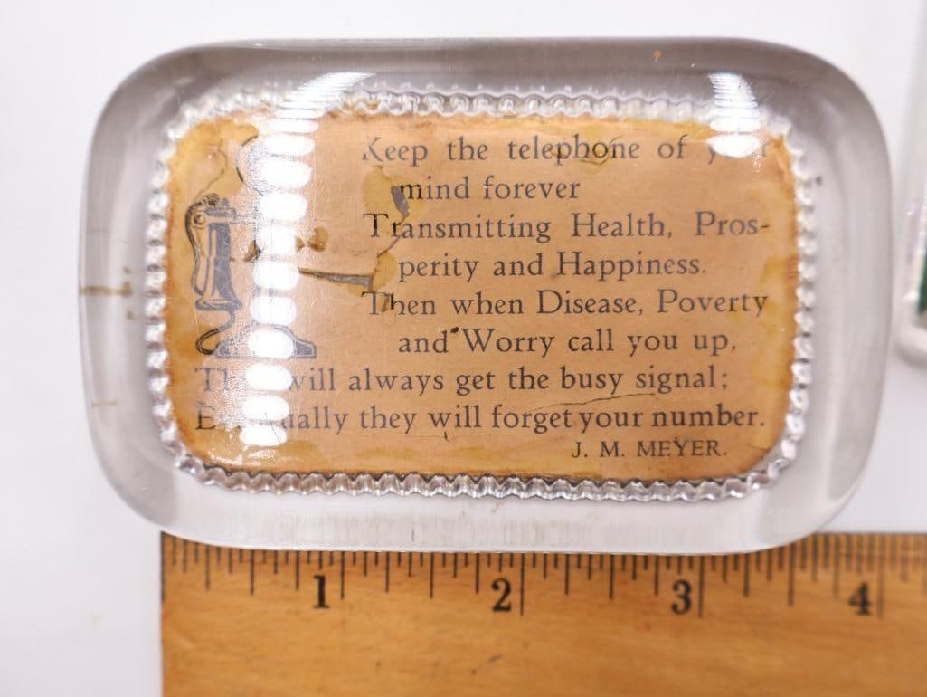 Antique Glass Advertising and Souvenir Paperweights Lot of 3 - 4