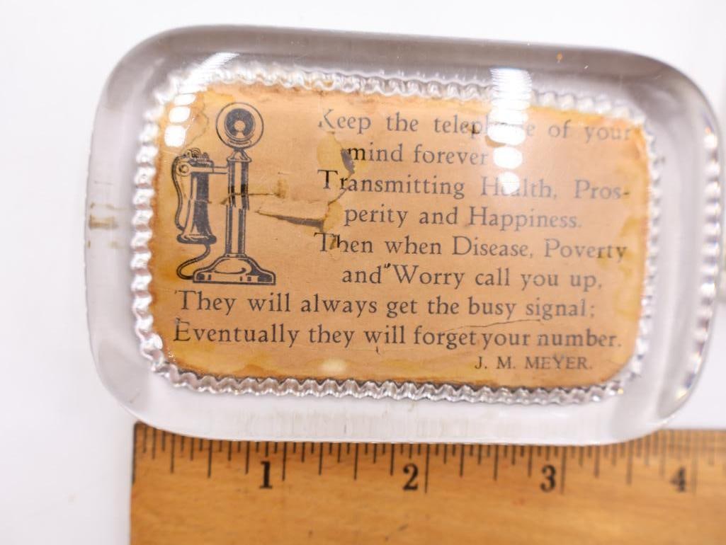 Antique Glass Advertising and Souvenir Paperweights Lot of 3 - 5