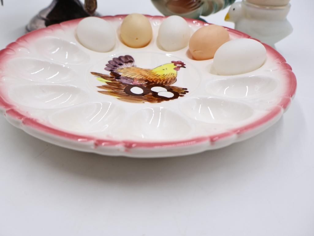 Vintage Egg Serving Collection Silver Plate Egg Cups, Rooster and Hen - 4