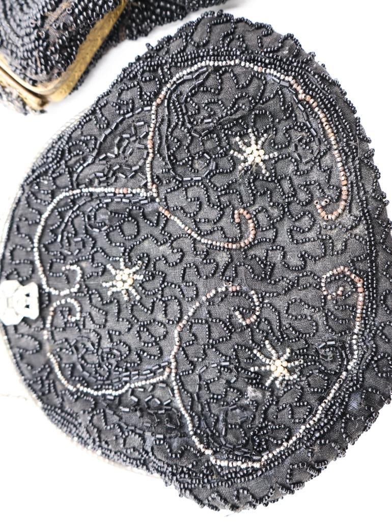 Antique Victorian Black Beaded Evening Purses Lot of 2 - 3