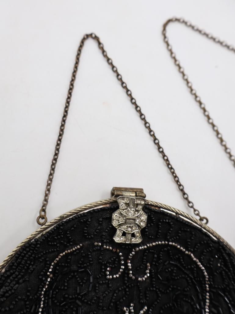 Antique Victorian Black Beaded Evening Purses Lot of 2 - 4
