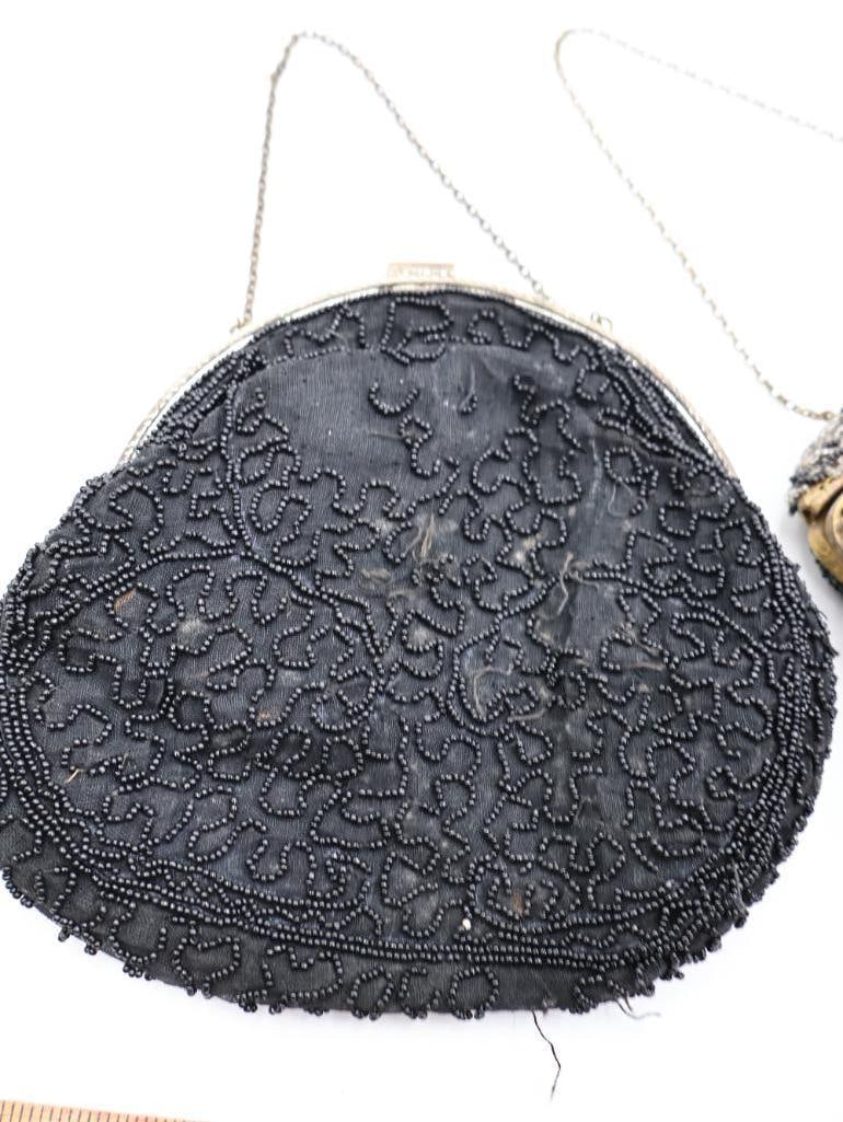 Antique Victorian Black Beaded Evening Purses Lot of 2 - 5